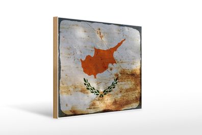 Holzschild Flagge Zypern 40x30 cm Flag of Cyprus Rost Deko Schild wooden sign