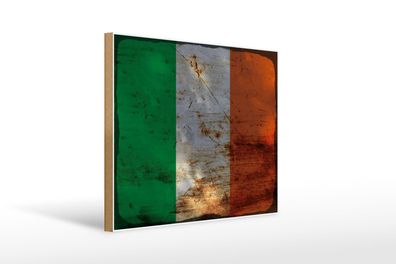 Holzschild Flagge Irland 40x30 cm Flag of Ireland Rost Deko Schild wooden sign