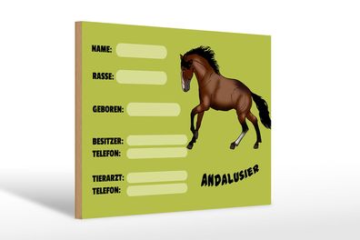Holzschild Pferd 30x20 cm Andalusier Name Besitzer Rasse Deko Schild wooden sign