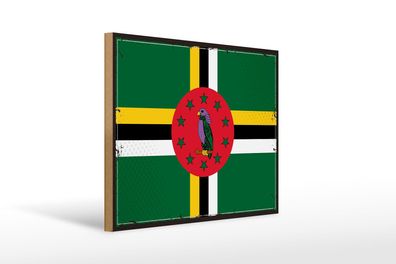 Holzschild Flagge Dominicas 40x30 cm Retro Flag of Dominica Schild wooden sign