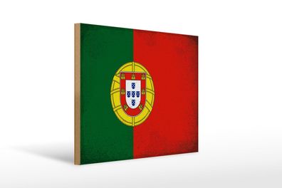 Holzschild Flagge Portugal 40x30 cm Flag Portugal Vintage Schild wooden sign