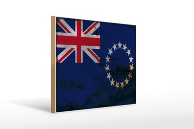 Holzschild Flagge Cookinseln 40x30 cm Cook Islands Rost Deko Schild wooden sign