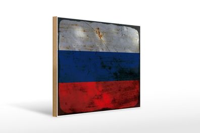 Holzschild Flagge Russland 40x30 cm Flag of Russia Rost Deko Schild wooden sign