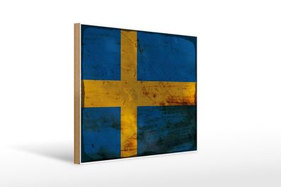 Holzschild Flagge Schweden 40x30 cm Flag of Sweden Rost Deko Schild wooden sign