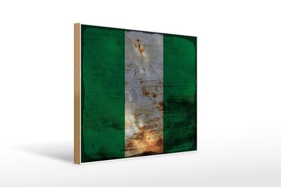Holzschild Flagge Nigeria 40x30 cm Flag of Nigeria Rost Deko Schild wooden sign