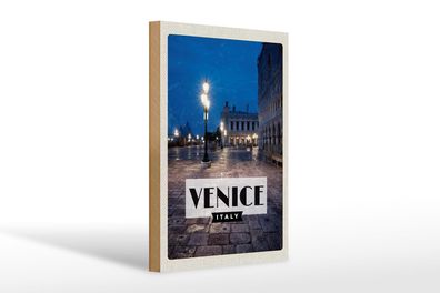 Holzschild Reise 20x30 cm Venice Italien Blick Venice Nacht Schild wooden sign