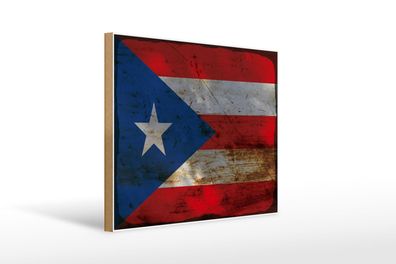 Holzschild Flagge Puerto Rico 40x30 cm Puerto Rico Rost Deko Schild wooden sign