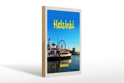 Holzschild Reise 20x30 cm Helsinki Finnland Schiff Riesenrad Schild wooden sign