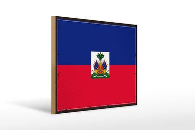 Holzschild Flagge Haitis 40x30 cm Retro Flag of Haiti Holz Deko Schild wooden sign