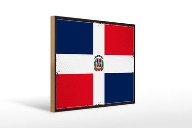 Holzschild Flagge Dominikanische Republik 40x30 cm Retro Deko Schild wooden sign