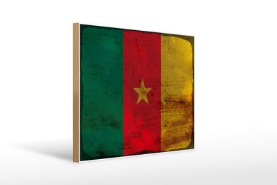 Holzschild Flagge Kamerun 40x30 cm Flag of Cameroon Rost Schild wooden sign
