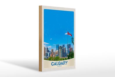 Holzschild Reise 20x30 cm Calgary Kanada Stadt Flagge Urlaub Schild wooden sign
