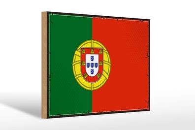 Holzschild Flagge Portugals 30x20 cm Retro Flag of Portugal Deko Schild wooden sign