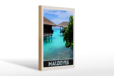 Holzschild Reise 20x30 cm Malediven Amerika Insel Meer Sonne Schild wooden sign