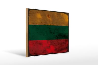 Holzschild Flagge Litauen 40x30 cm Flag of Lithuania Rost Schild wooden sign