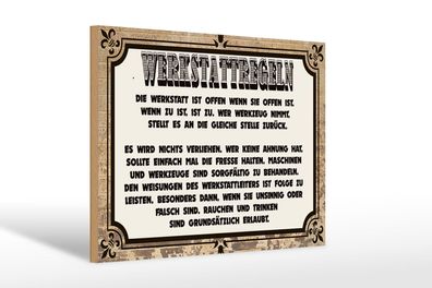 Holzschild Spruch 30x20 cm Werkstattregeln Werkstatt offen Deko Schild wooden sign