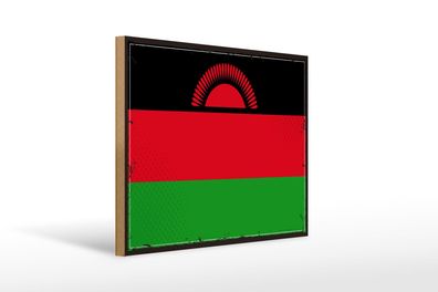 Holzschild Flagge Malawis 40x30 cm Retro Flag of Malawi Deko Schild wooden sign