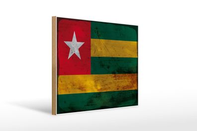 Holzschild Flagge Togo 40x30 cm Flag of Togo Rost Holz Deko Schild wooden sign