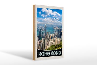 Holzschild Reise 20x30 cm Hong Kong Wolkenkratzer Hochhaus Schild wooden sign