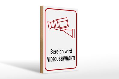 Holzschild Hinweis 20x30 cm Bereich wird videoüberwacht Deko Schild wooden sign