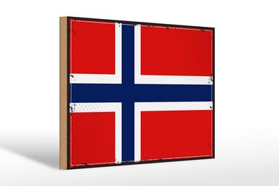 Holzschild Flagge Norwegens 30x20 cm Retro Flag Norway Deko Schild wooden sign