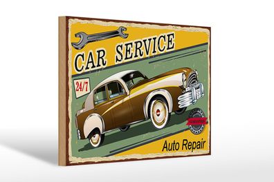Holzschild Retro 30x20 cm Car Service 24/7 Auto repair Deko Schild wooden sign