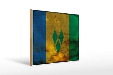 Holzschild Flagge Saint Vincent Grenadinen 40x30 cm Rost Deko Schild wooden sign