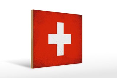 Holzschild Flagge Schweiz 40x30 cm Flag Switzerland Vintage Schild wooden sign
