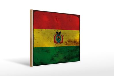 Holzschild Flagge Bolivien 40x30 cm Flag of Bolivia Rost Deko Schild wooden sign