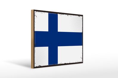 Holzschild Flagge Finnlands 40x30 cm Retro Flag of Finland Schild wooden sign