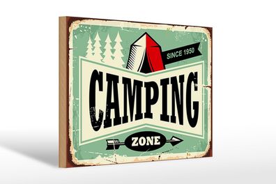 Holzschild Retro 30x20 cm Camping Zone Outdoor Abenteuer Deko Schild wooden sign
