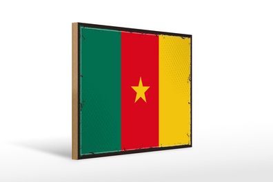 Holzschild Flagge Kameruns 40x30 cm Retro Flag of Cameroon Schild wooden sign