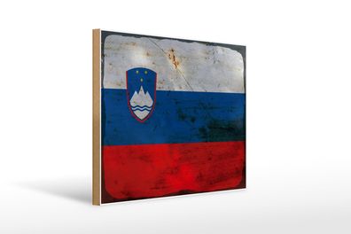 Holzschild Flagge Slowenien 40x30 cm Flag Slovenia Rost Deko Schild wooden sign