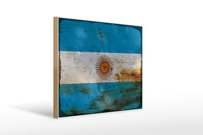 Holzschild Flagge Argentinien 40x30 cm Flag Argentina Rost Schild wooden sign