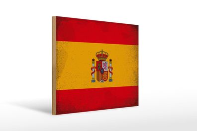 Holzschild Flagge Spanien 40x30 cm Flag of Spain Vintage Schild wooden sign