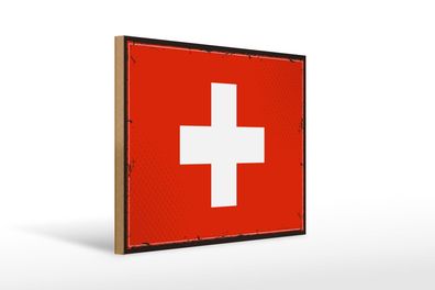 Holzschild Flagge Schweiz 40x30 cm Retro Flag Switzerland Schild wooden sign