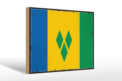 Holzschild Flagge Saint Vincent Grenadinen 30x20 cm Retro Deko Schild wooden sign