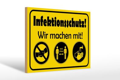 Holzschild Hinweis 30x20cm Infektionsschutz Wir machen mit Deko Schild wooden sign