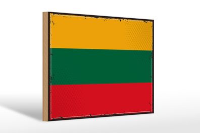 Holzschild Flagge Litauens 30x20cm Retro Flag of Lithuania Deko Schild wooden sign