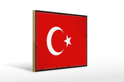 Holzschild Flagge Türkei 40x30 cm Retro Flag of Turkey Schild wooden sign