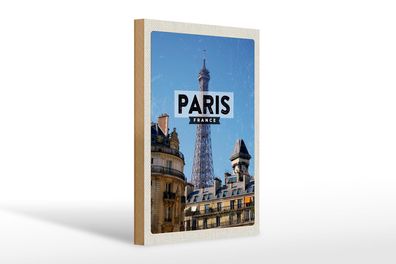 Holzschild Reise 20x30 cm Paris Europa Eiffelturm Schild wooden sign