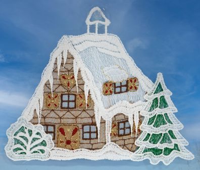 Plauener Spitze Fensterbild Weihnachten Lebkuchenhaus Fensterdekoration Advent