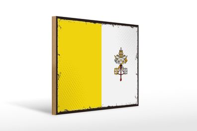 Holzschild Flagge Vatikanstadt 40x30 cm Retro Vatican City Schild wooden sign