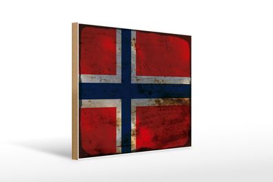 Holzschild Flagge Norwegen 40x30 cm Flag Norway Rost Geschenk Schild wooden sign