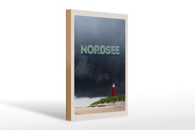 Holzschild Reise 20x30 cm Nordsee Leuchtturm Gewitter Deko Schild wooden sign