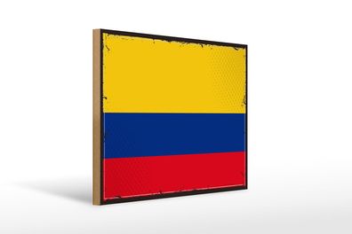 Holzschild Flagge Kolumbiens 40x30 cm Retro Flag Colombia Schild wooden sign