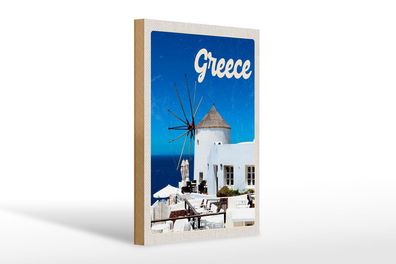 Holzschild Reise 20x30 cm Greece Griechenland weiße Häuser Schild wooden sign
