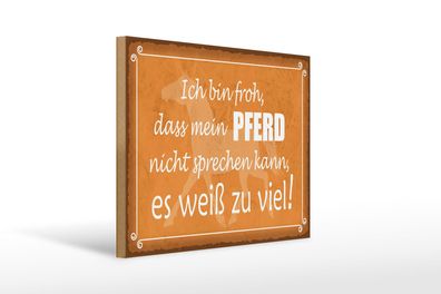 Holzschild Spruch 40x30 cm bin froh mein Pferd nicht spricht Schild wooden sign