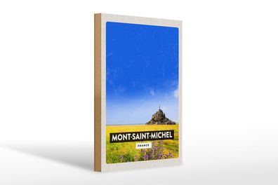 Holzschild Reise 20x30 cm Mont-Saint-Michel France Kathedrale Schild wooden sign
