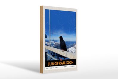 Holzschild Reise 20x30 cm Jungfraujoch Schweiz Rabe Winter Schild wooden sign